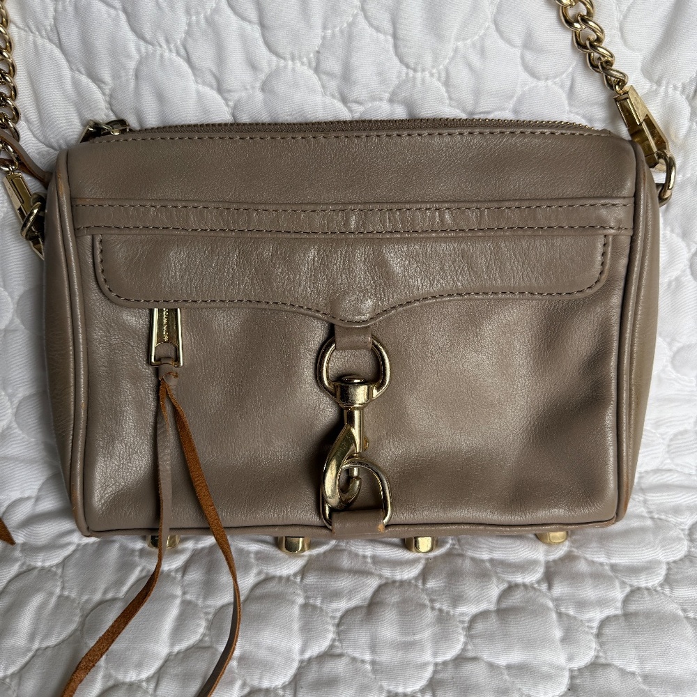 REBECCA MINKOFF Taupe MINI MAC Crossbody Leather Bag Purse - Picture 2 of 8